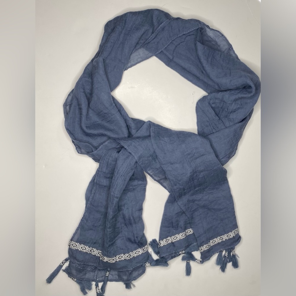 Womens wrap scarf linen & cotton gray tassel hem